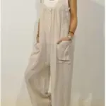 Pocket Solid Color Elastic Button Romper