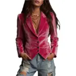 Womens Long-sleeve Shirt-collar Velvet Blazer