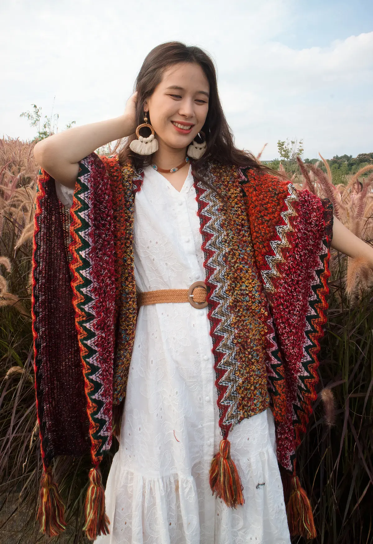Ethnic Wool Travel Shawl Wrap for Vacation Photos, Warm Ethnic Wool Travel Shawl Wrap for Vacation Photos, Warm