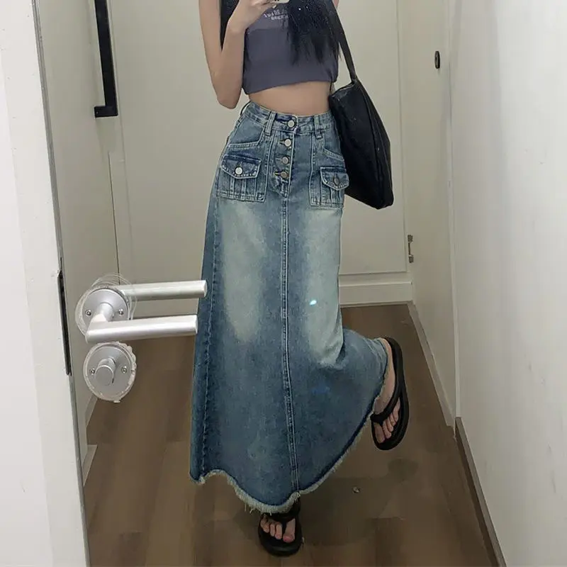 High-End Designer-Look A-Line Flowy Tummy-Control Denim Skirt High-End Designer-Look A-Line Flowy Tummy-Control Denim Skirt