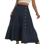 Elastic Waist Comfort Womens Long Tiered Striped Skirt