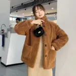 Warm Lambswool Short Coat for Women - Ultra-Short 40 cm