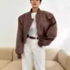 Short Jacket Fried Street Leather Clothing With Stand Collar Coat