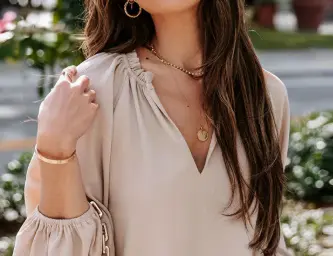 SpringAutumn V Neck Solid Color Long Sleeve Shirt SpringAutumn V Neck Solid Color Long Sleeve Shirt