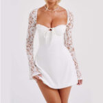 Y2K Lace Long Sleeve Dress Fashion Sexy Corset Backless Lace Up Short Dresses Womens Clothing