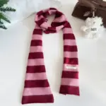 Warmth-Retaining Striped Knit Neck Warmer, Pink