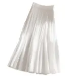 Womens High-Waisted White Pleated Fashionable Versatile Slimming Skirt