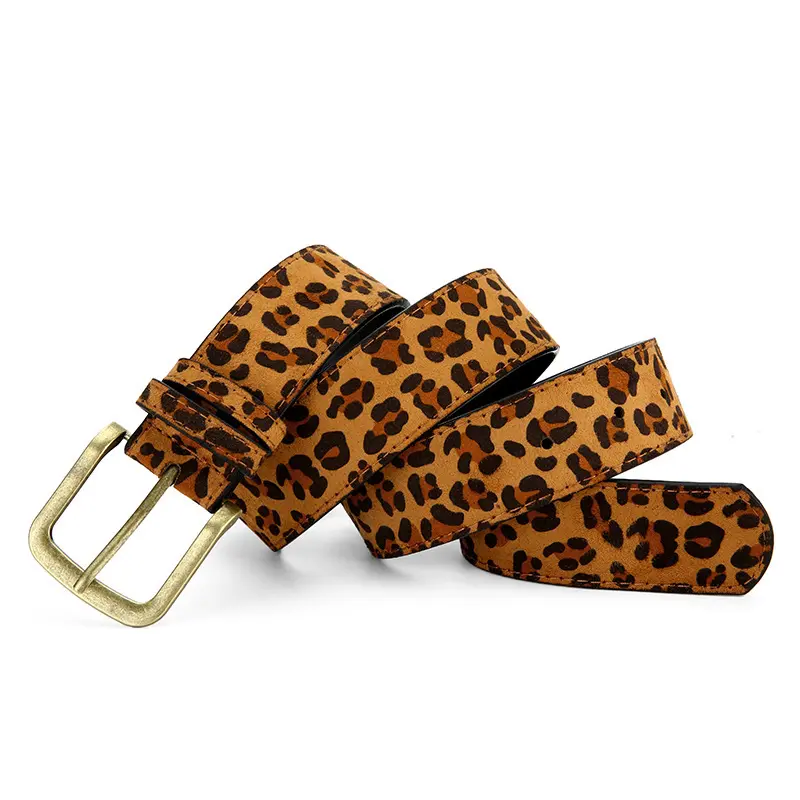 Leopard Print Belt with Alloy Pin Buckle, Camel 3.6 cm