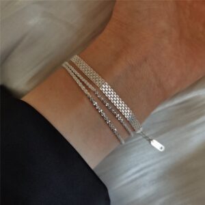 Sparkly Wide Braided 925 Sterling Silver Bracelet with Pearls