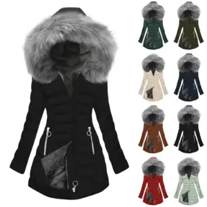 Women's Thick Cotton Coat With A Large Fur Collar