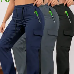 Women's Casual Retro Pants with Large Pockets - Polyester