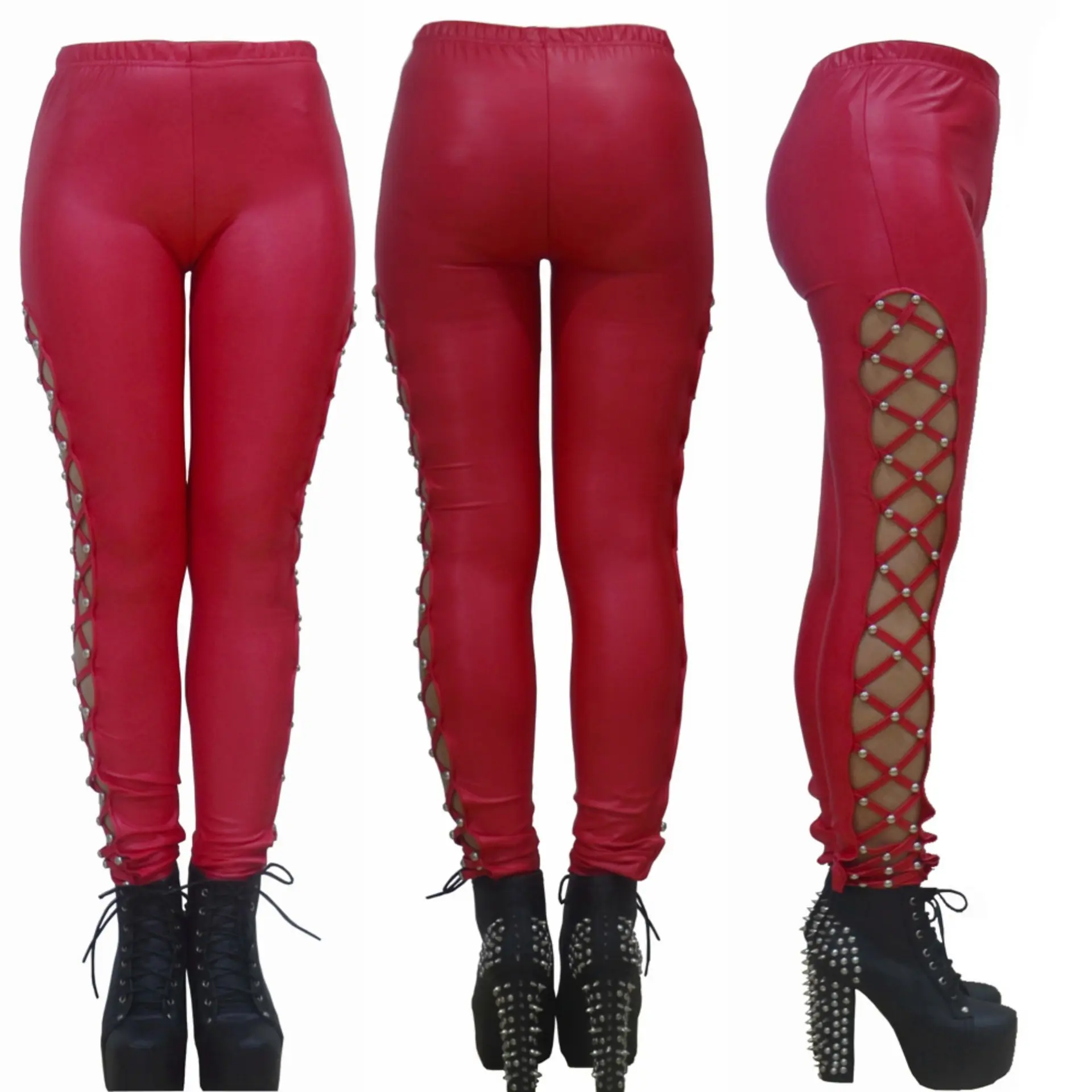 Punk-style Faux Leather Patent Leather Matte Cropped Pants Punk-style Faux Leather Patent Leather Matte Cropped Pants