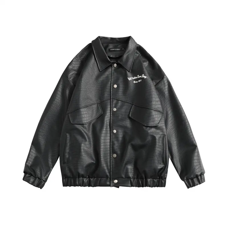 Loose Lapel Leather Jacket for Everyday Retro Style - Black Loose Lapel Leather Jacket for Everyday Retro Style - Black