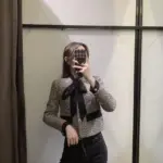 Textured Small Blazer with Fragrance Bow Detail