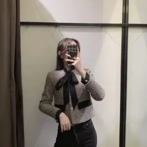 Small Fragrance Bow Textured Casual Blazer