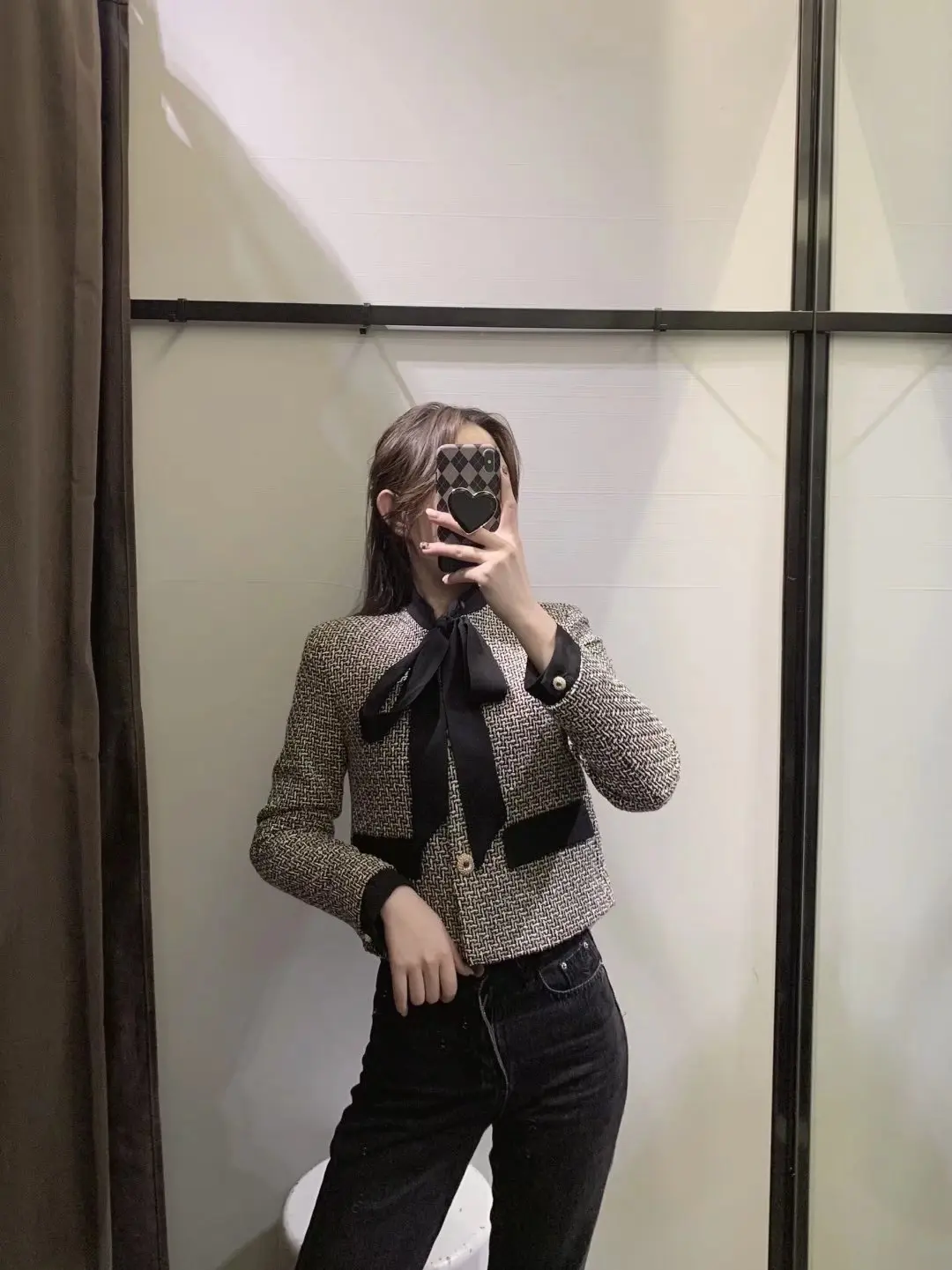 Textured Small Blazer with Fragrance Bow Detail