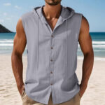 Breathable Linen-Blend Sleeveless Hooded Shirt for Men