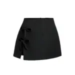 e6aea6b5-50d5-4e03-b81c-f7bfb764cbc0.webp Bow-Tied A-Line Mini Skirt with Slit - Polyester Zipper