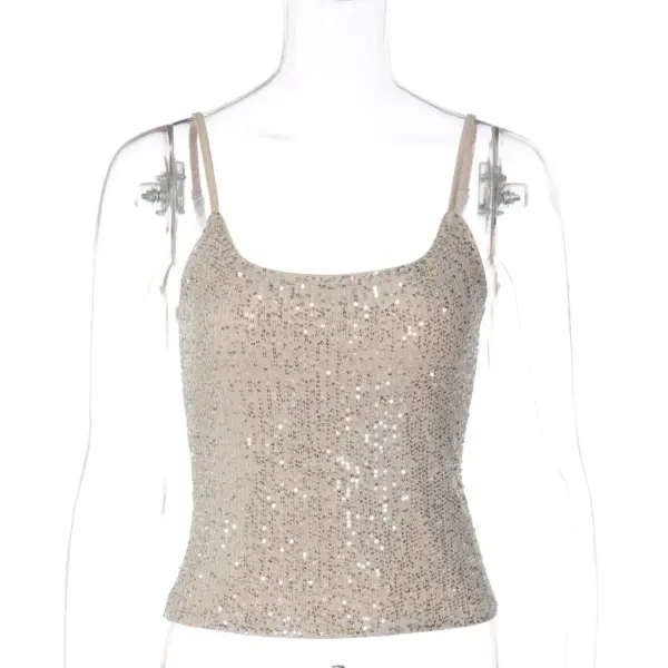 Sequined Slim-Fit Cami Top with Double Straps - Women’s