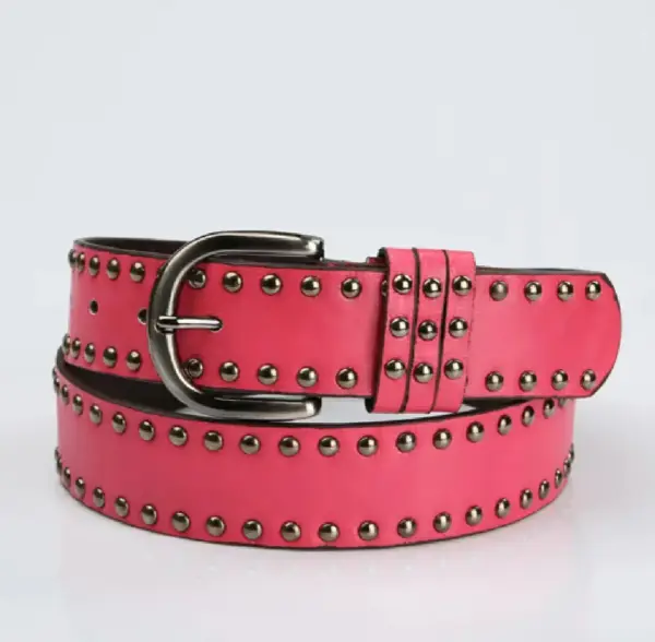 Womens Soft PU Leather Belt with Pin Buckle & Rivets 3.6 cm