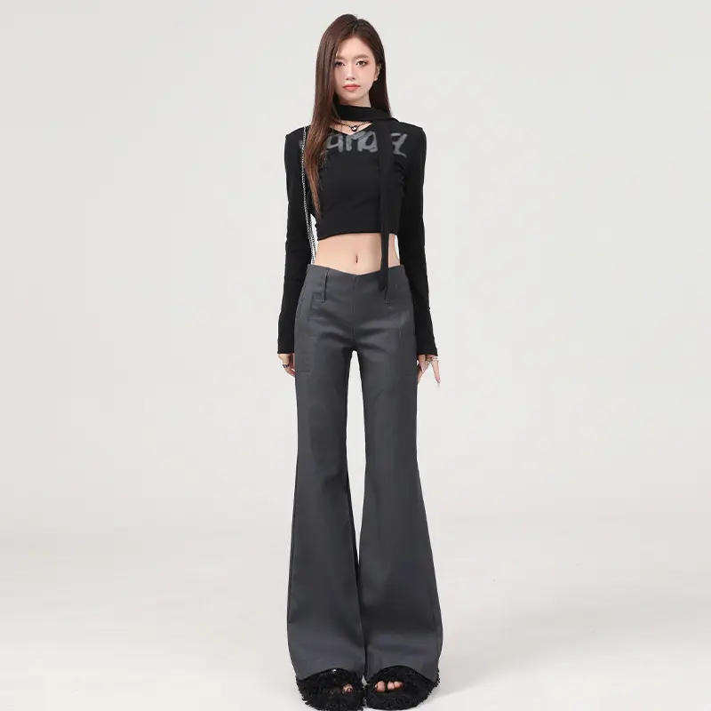 SpringSummer New Gray Sassy Low-Waist Flared Casual Pants