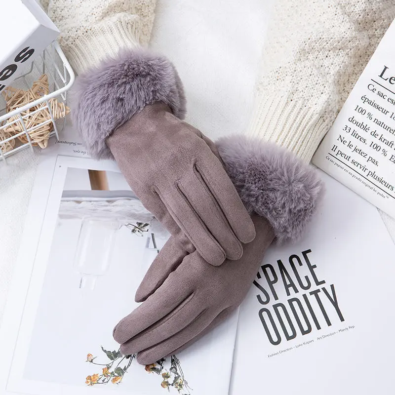 Thermal Touchscreen Suede Gloves with Fleece Lining, Free Size