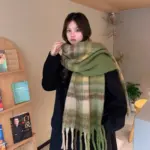 Rainbow-grid Womens Mohair Thermal Snood Long Style