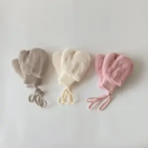 Fleece-Lined Warm Finger Baby Halter Gloves for Winter