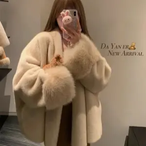 Effortless Draped Beige Apricot Loose-Fit Women’s Coat