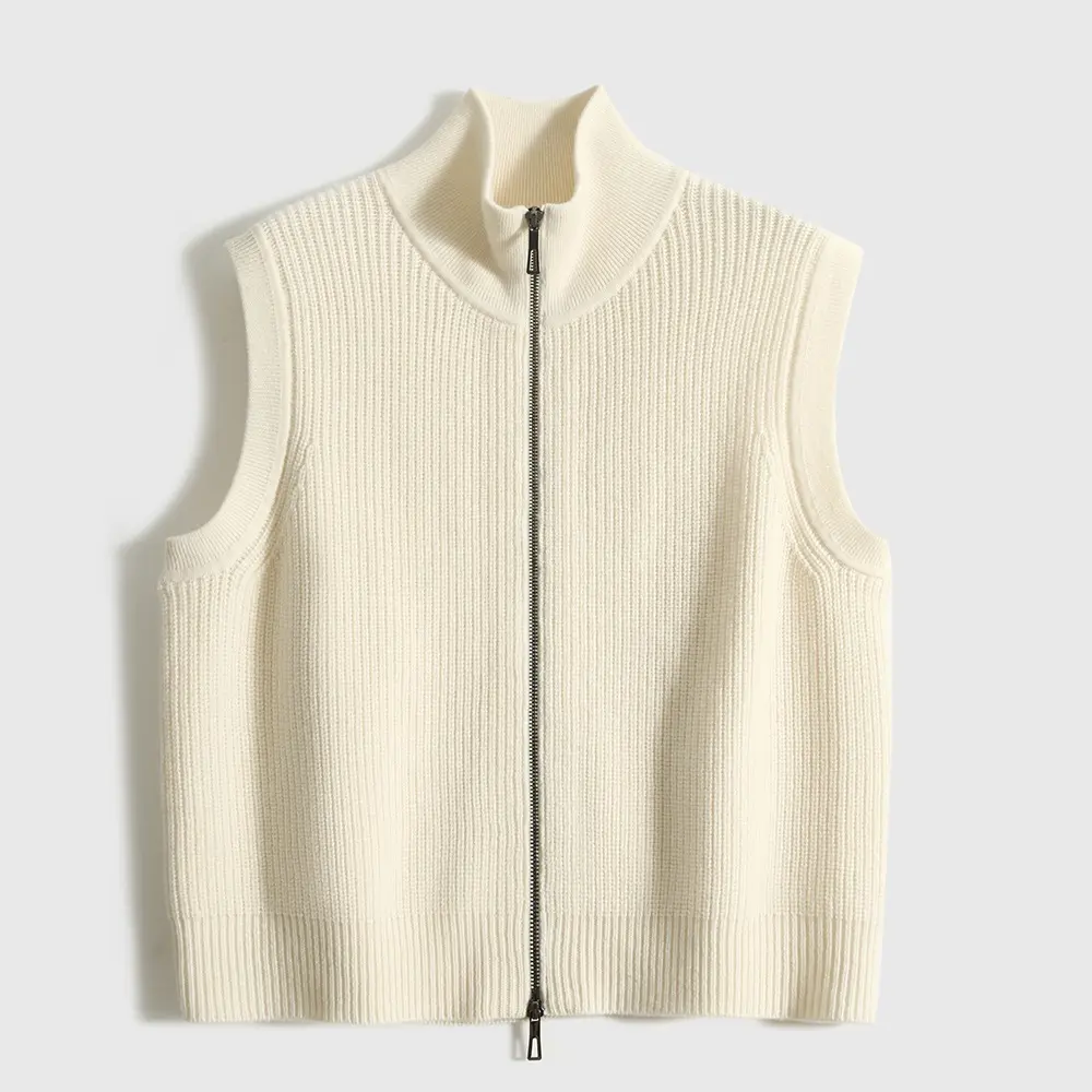 Merino Wool Loose-Knit Cardigan Vest with Tie Detail Merino Wool Loose-Knit Cardigan Vest with Tie Detail