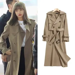 Khaki Mid-Length Trench Coat with Belt for Petite Women