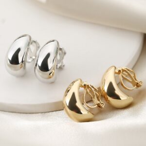 Luxury Teardrop Ear Clips, No Piercing Needed, Gold/Silver