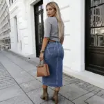 High-Waist Split Denim A-Line Skirt with Button Closure