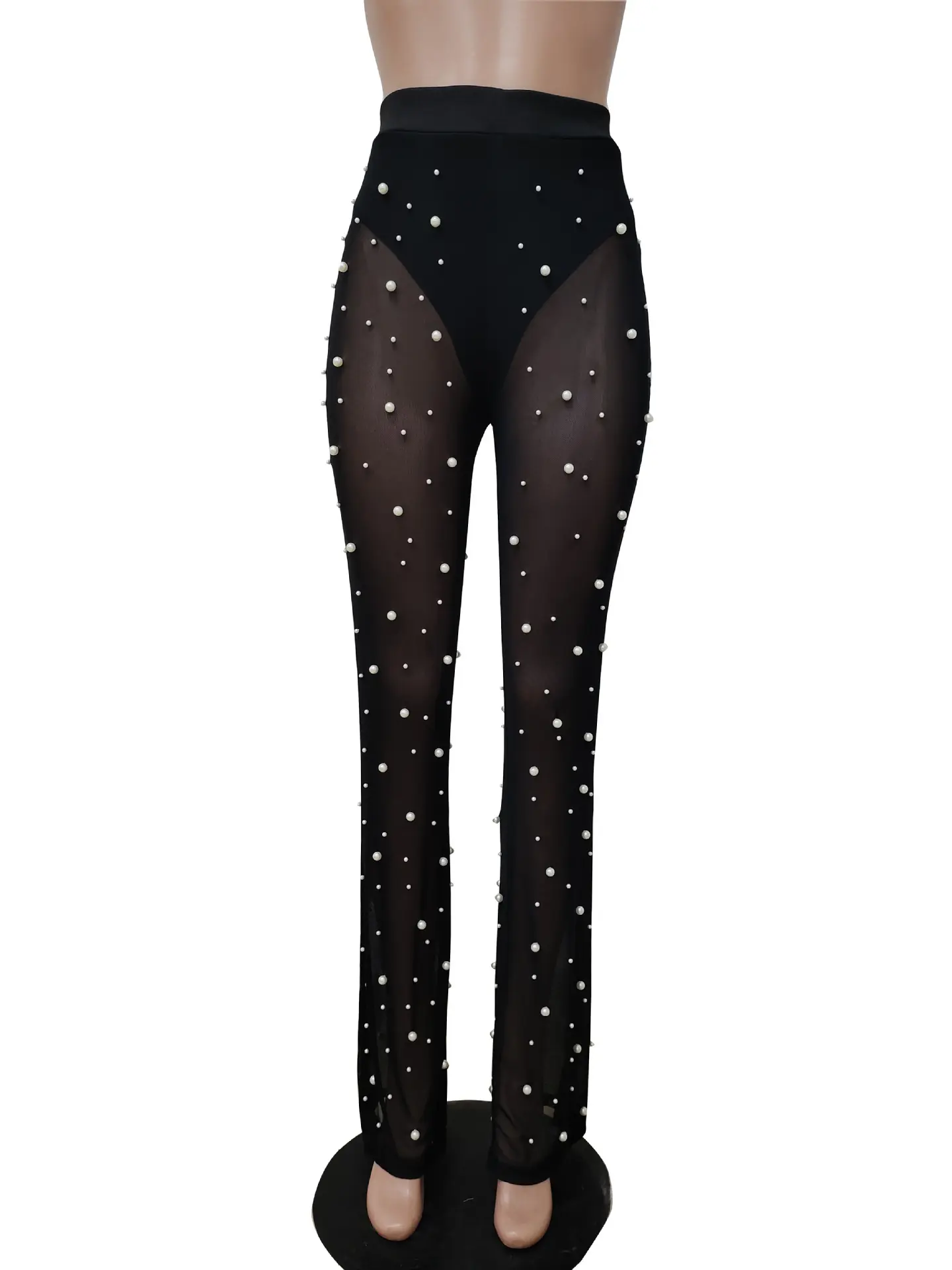Beaded Mesh Wide-Leg Trousers for Women, Stretch Fit Beaded Mesh Wide-Leg Trousers for Women, Stretch Fit