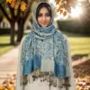 Sunflower Tassel Scarf with Trendy Print, 176 x70 cm