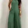 Backless Halter Neck Green Jumpsuit for Daily Wear Backless Halter Neck Green Jumpsuit for Daily Wear