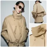 Tailored Short Khaki Double-Breasted Belted Trench Coat