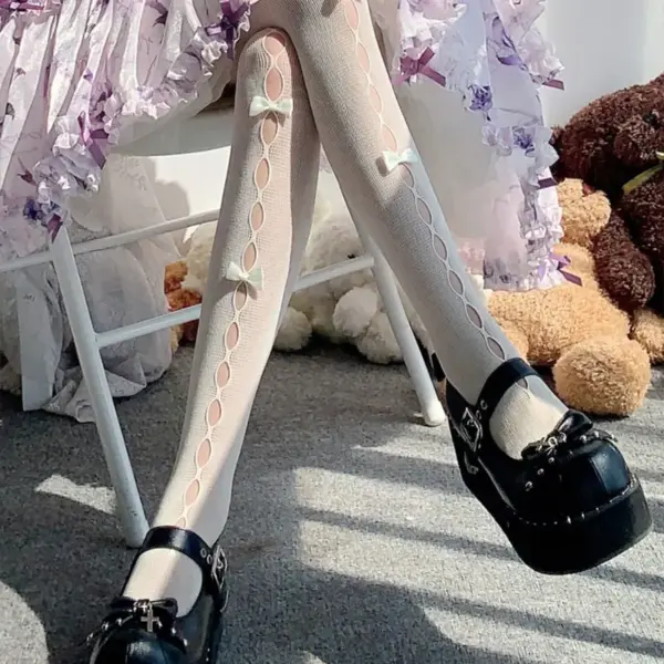 Statement Coquette Fishnet Tights with Bow Cutout Side Detail
