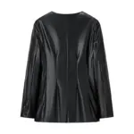 Women's Long-sleeved V-neck Leather Jacket