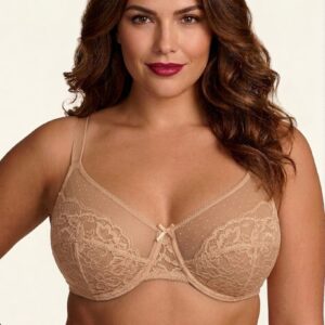 Minimizer Underwire Bra for Women Full Coverage Lift Floral Lace Beige