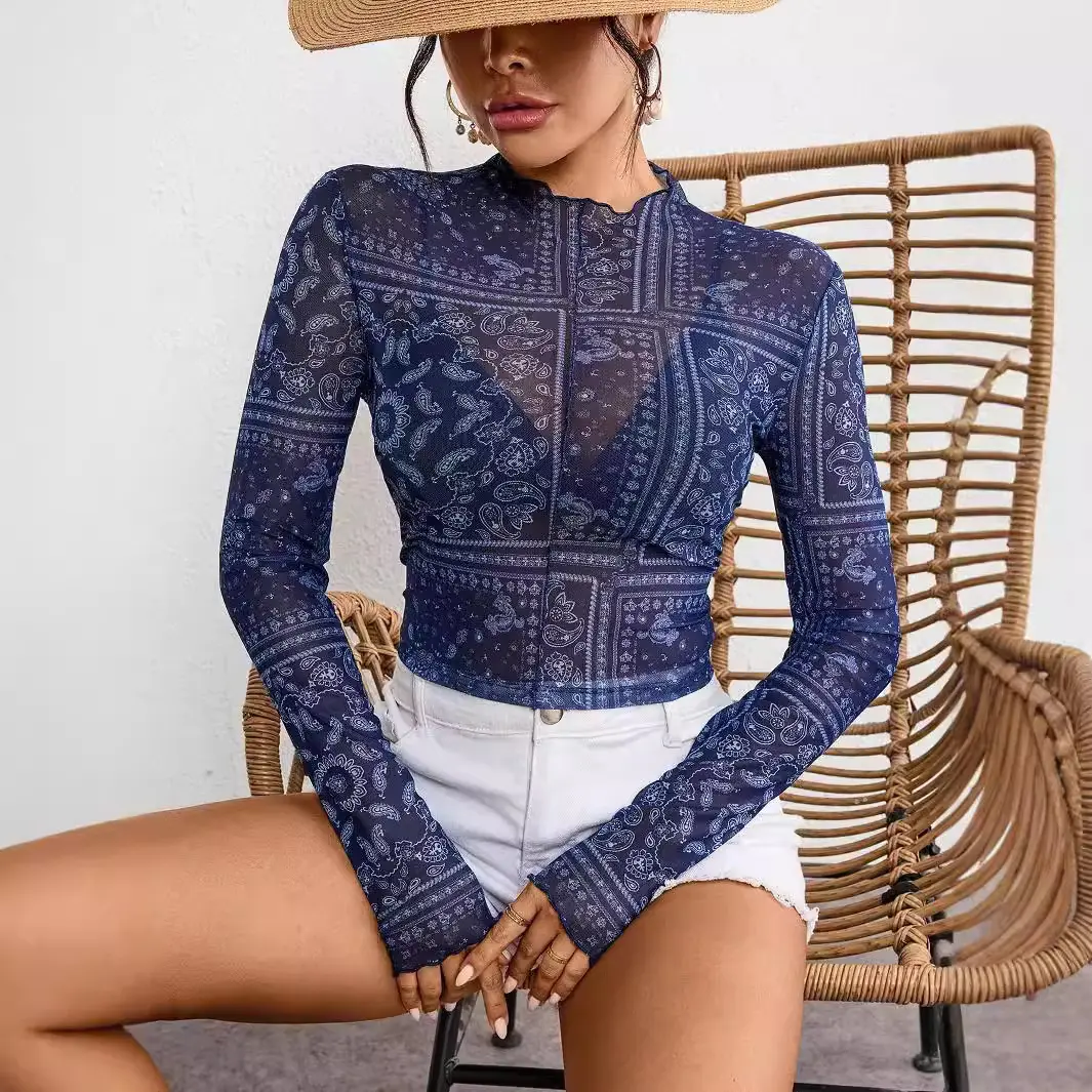 Women's Mesh Printed Long-Sleeve Top Women's Mesh Printed Long-Sleeve Top