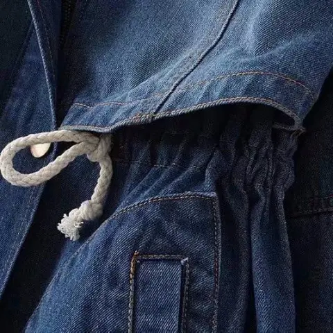 Warm Fleece-Lined Denim Padded Jacket for Women, Mid-Length Warm Fleece-Lined Denim Padded Jacket for Women, Mid-Length
