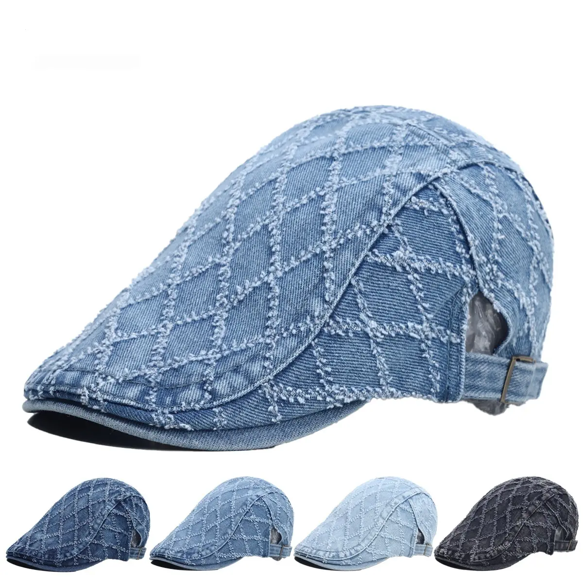 Distressed Denim Beret with Frayed Edges for Retro Style