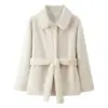 Belt-Effect Slim-Fit Lapel Faux Fur Coat for Women