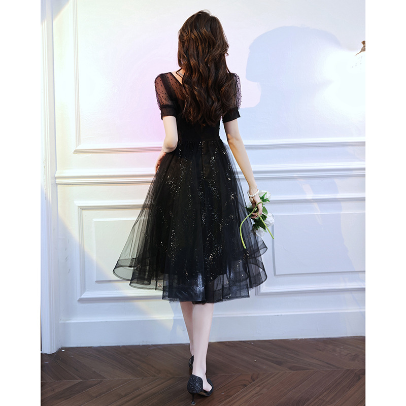 Sparkly Lace Black & Champagne Mini Prom Dress, Lightweight