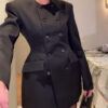 Structured Black Double-Breasted Mini Blazer Dress with Inelastic Fit Structured Black Double-Breasted Mini Blazer Dress with Inelastic Fit