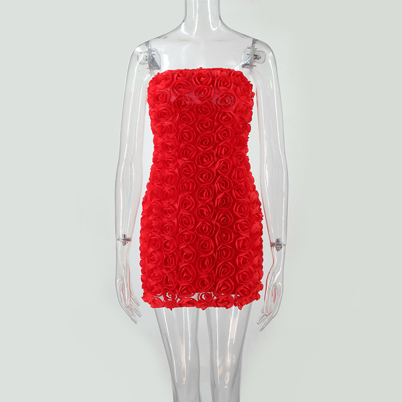 Fashion Flower Tube Top Package Hip Dress Women