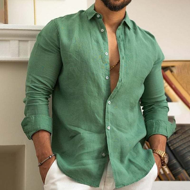 Non-Iron Linen Cotton Blend Button-Front Shirt for Summer