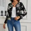 Women's Casual Crew-Neck Printed Short Long-Sleeve Jacket
