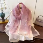 Embroidered Mulberry Silk Jacquard Long Wrap Scarf